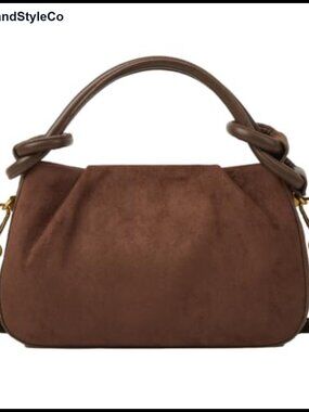 Faux Suede Mini Crossbody Bag Ruched Retro Square Top Handle Tote